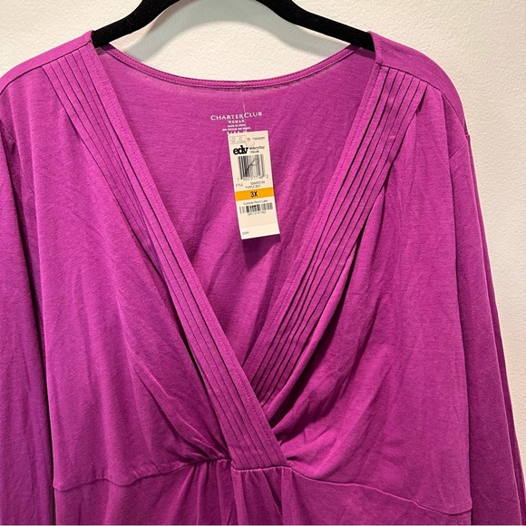 Macys Charter Club Women’s Purple V-Neck 3/4 Sleeve Tunic Modal Blend Size 3X - Picture 8 of 8